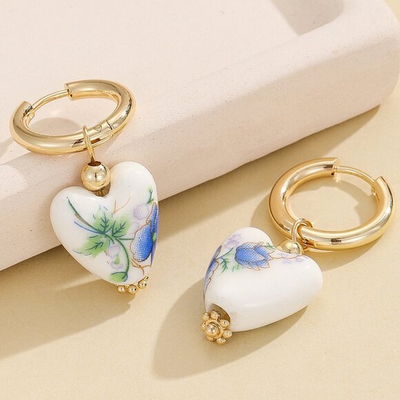 Jewelry - NEW! Artistic Floral Heart Dangle Hoop Earrings